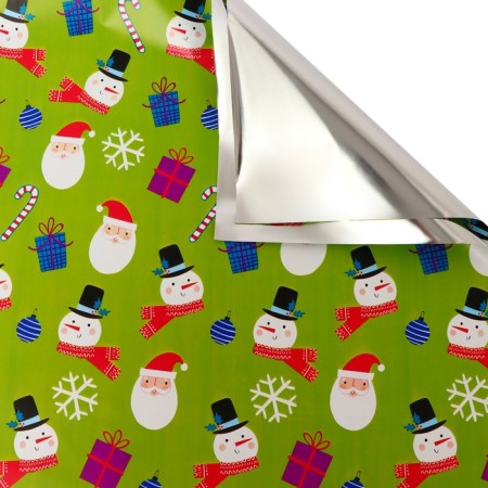 Packing film for gifts, metallized, 35MKM "Santa and Snowman", 50x70cm