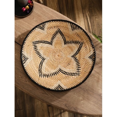 Plate decorative wicker rattan "flower", 45x45x7 cm, black and white-2