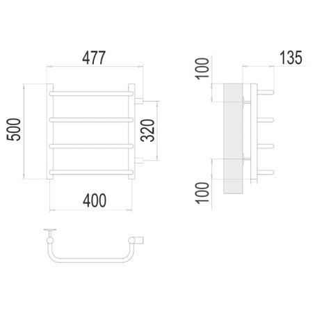 Water towel Terminus "Standard" P4, 400x500 mm, lateral connection, chrome-2