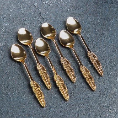A set of spoons of tea "feather", length 12 cm, 6 pcs, gold color