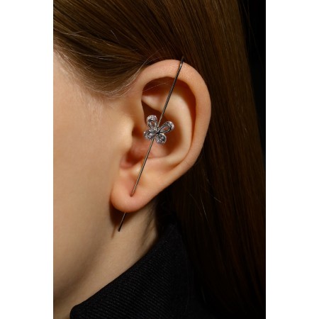 Earring "Kaff" pin, butterfly, white color in silver-5