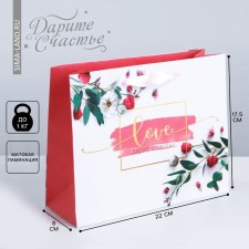 Gift package laminated, packaging, “Love gives you happiness”, 22 x 17.5 x 8 cm