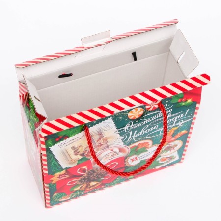 Gift box New Year's emerald vintage 23 x 10 x 22 cm-3