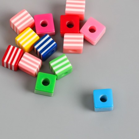 Beads for creativity plastic set 13 pcs "Striped cubes" 1x1x0.8 cm-2