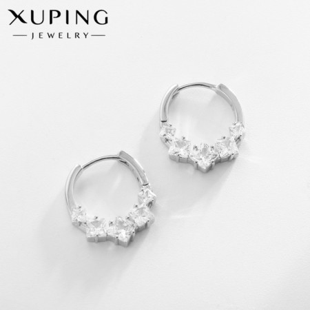 Earrings with rhinestones Xuping Crown radiance. White color in silver