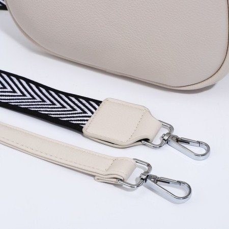 Cross-Body bag on zippers, external pocket, beige color-4