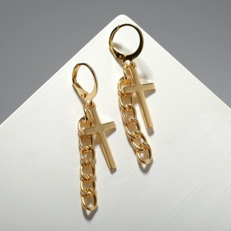 Earrings metal "Cross and chain", color gold-1