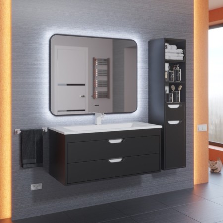 The bathroom mirror Uperwood Modul, 80x80 cm, contactless sensor, black, hill. backlight