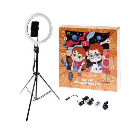 Set of young blogger Windigo Kids CB-97, lamp on a tripod, microphone, remote control, lenses, adapter-7