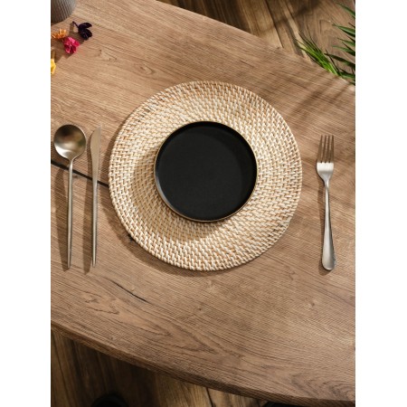 Rug -heading lane round rattan, 30x30x0.5 cm, white-2