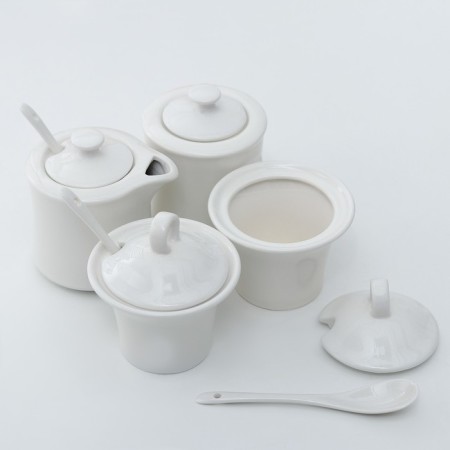 Ceramic set for spices and oils "Estet", 4 items: 2 capacities 250 ml, 2 capacities 150 ml, 3 spoons-2