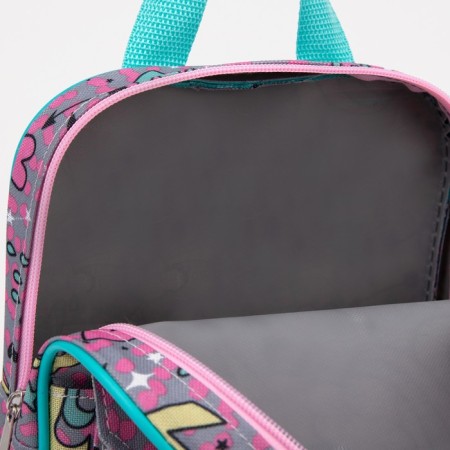 A backpack with a zipper, external pocket, pink color-3