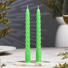 Set of candles of twisted, 1.5x15 cm, 2 pieces, green