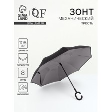 Зонт-трость наоборот мех R53/61 8сп П/Э ОДНОТОН ручка-кольцо с/рез черный/серый пакет