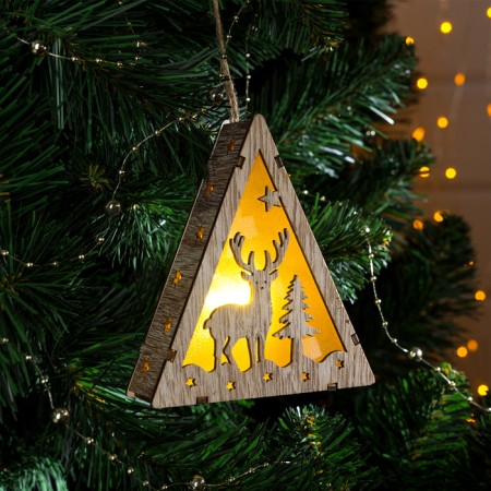 Christmas tree toy "Deer and Christmas tree", from batteries, glow warm white