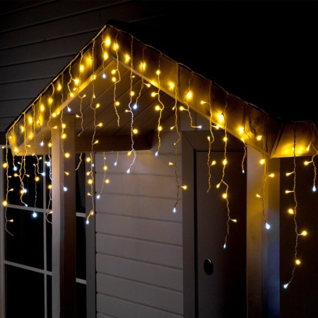 Garland "fringe" 3 × 0.6 m, IP44, UMS, white thread, 160 LED, warm white glow, white flicker, 220 V