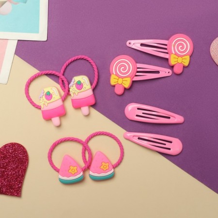 Hair set "vanilla" (4 elastic bands, 4 invisibility) caramel, pink-1