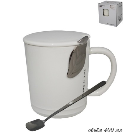 Lenardi mug, with a lid and spoon, 400 ml