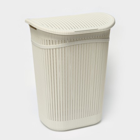 Besnaya basket with a lid "Knitting", 55 l, 45 × 36 × 57 cm, color white rattan-4