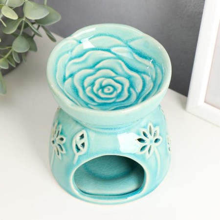 Aroma lamp ceramics "Lotuses" Blue 11.2x10x10 cm-2