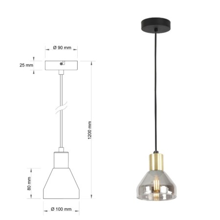 Suspended lamp Rivoli Kassandra 3118-201 1he14, 40W, black, brass-2