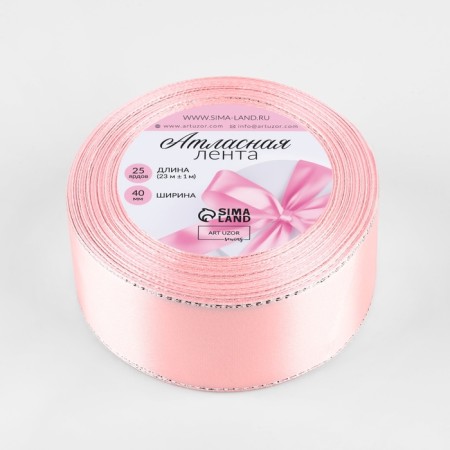 A satin ribbon "Silver threads", 40 mm × 23 ± 1 m, pink color No. 04-1