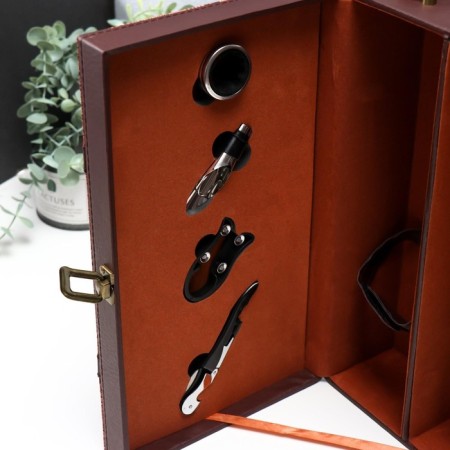 Casket wood, leatherette for 2 bottles "lush leaves" 4 objects 36x12x20 cm-3