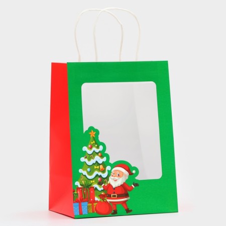 Gift package with the window "Santa Claus" 19 x 26 x 13 cm, green-1