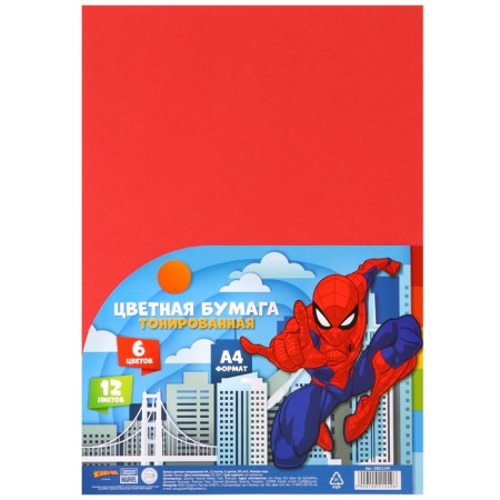 Tinted color, A4, 12 sheets, 6 colors, non-stated, bilateral, in a package, 80 g/m², Spider-Man, Spider-5