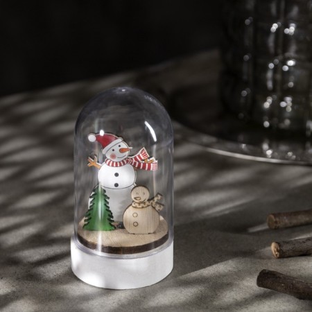 LED figure under the dome "Snowmen" 6 × 9.5 × 6 cm, wood, batteries LR1130X3, glow warm white-1