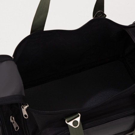 Road bag on a zipper, with an increase, 3 outer pockets, a long belt, black color/hack-3