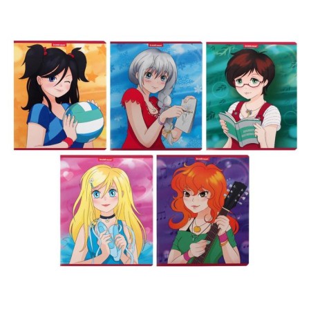 Notebook of 48 sheets in the Erichkrause anime cage, cover coated cardboard, offset block, whiteness 100%, mix