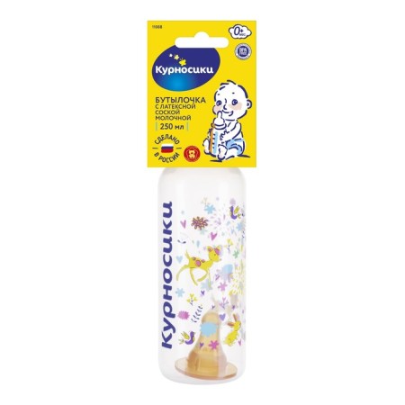A bottle for feeding with a latex nipple, 250 ml, from 0 months., Mix color-1