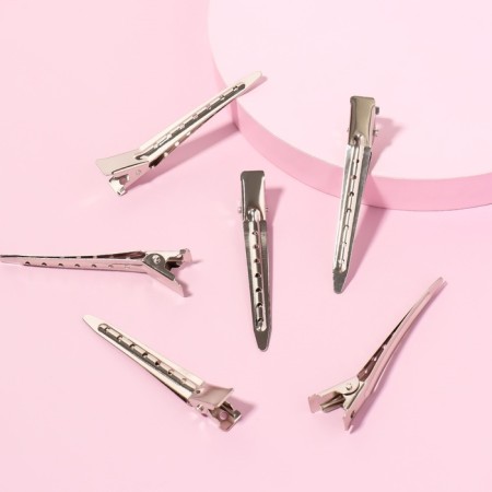 Hair clips, set - 6 pcs, 7 cm, silver color-1