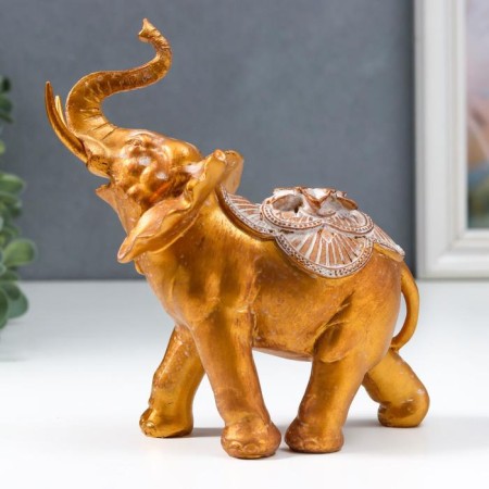 Polystone souvenir "African elephant with a flower on a blanket" under bronze 17x8.5x17 cm-2