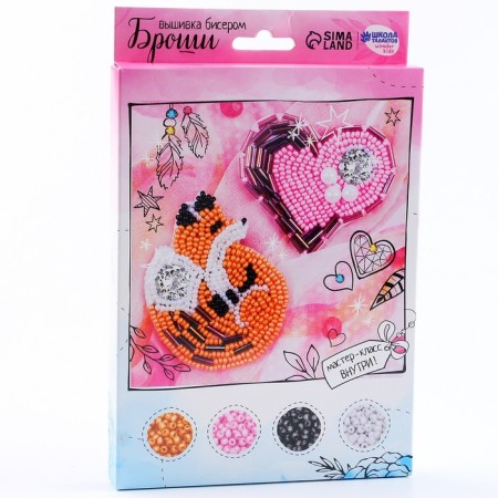 Fleet brooch, embroidery with beads "Fox and heart", 2 pcs.-3