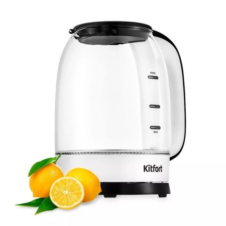 Electric kettle KitFort KT-6192, glass, 1.7 l, 1850-2200 W, white-black