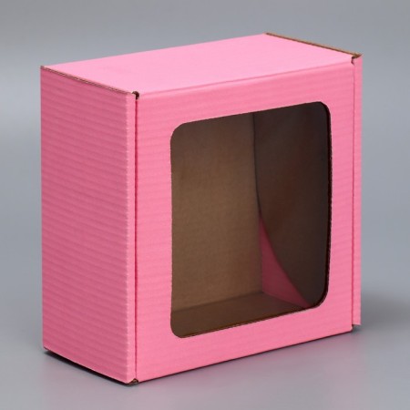 Box a gift team with a window, packaging, “pink” 16x8x16 cm-1