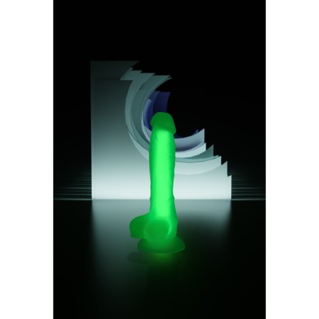 Phalloimitator glowing in the dark, silicone, transparent green, 18 cm-5