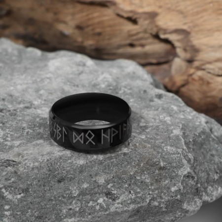 Ring "Valhalla" with runes, black and white color, 17 size