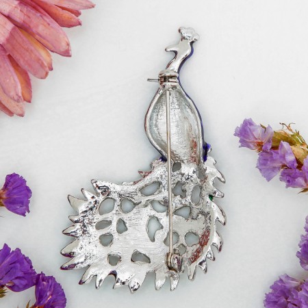 Brooch "Luxurious peacock" color in silver-1