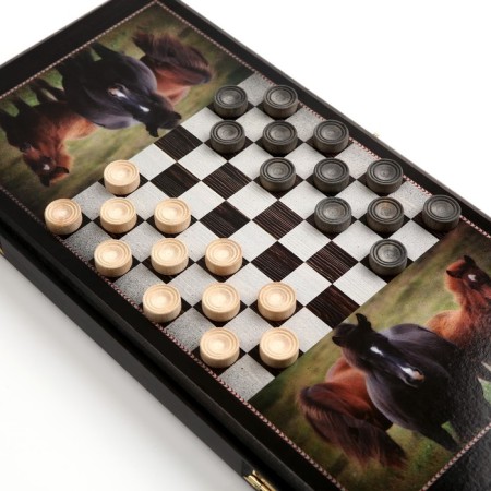 NARDS "Horses", wooden board 40 x 40 cm, with a field for playing checkers-2