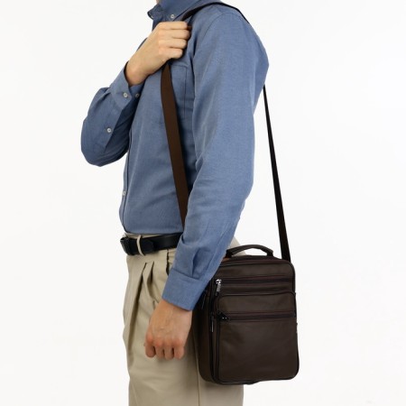 Male bag on lightning, long belt, brown color-5