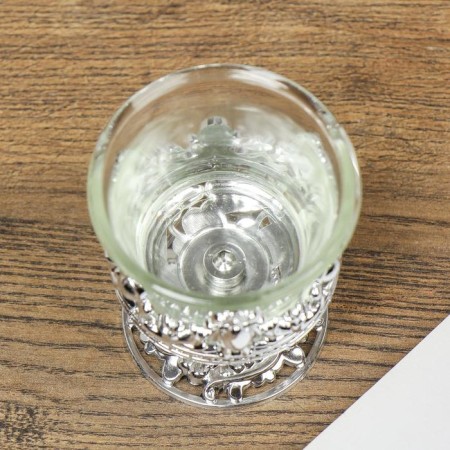 Glass candlestick, plastic on 1 candle "Back" glass on the leg silver 7.5x6x6 cm-3