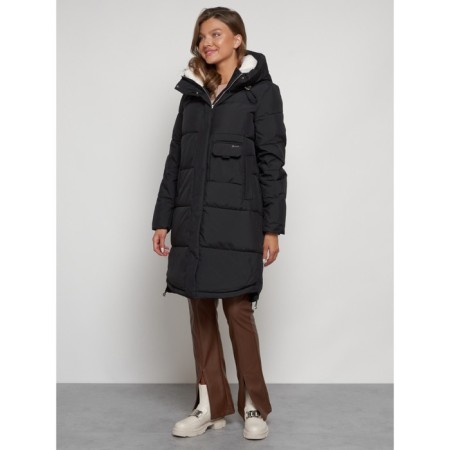 Coat insulated winter female, size 54, black color-1