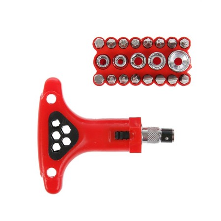 Screwdriver with a set of bits and head heads, plastic handle, 22 items-1