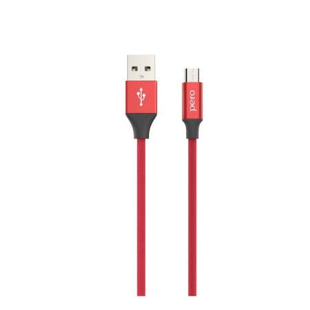 PERO DC -02, microUSB cable - USB, 2 A, 1 m, fabric braid, red