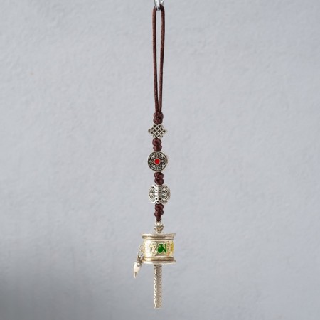 Suspension Metal "Prayer Wheel Nine Bagua palaces" silver 3x2.5x20 cm-2