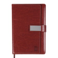 The diary is low, the A5 format, 140 sheets, in the cage, the cover of the leatherette, with a scrap, with a calculator, brown