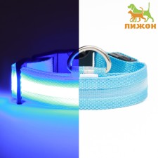 Collar with backlight, charging from USB, size L, Osh 41-52 cm, 3 modes, blue